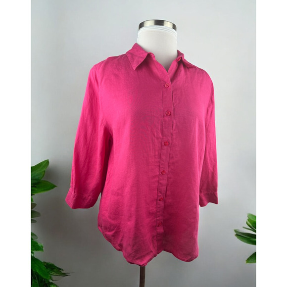 Chico's 100% Linen No Iron Button Up Shirt Pink Women's Size 3 XL 16 Lagonlook - Picture 16 of 16